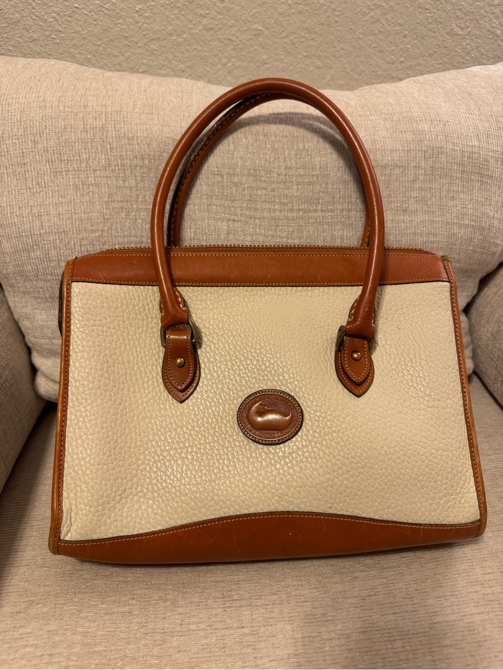 Vintage Dooney & Bourke All Weather Leather Satchel – Cream / British Tan